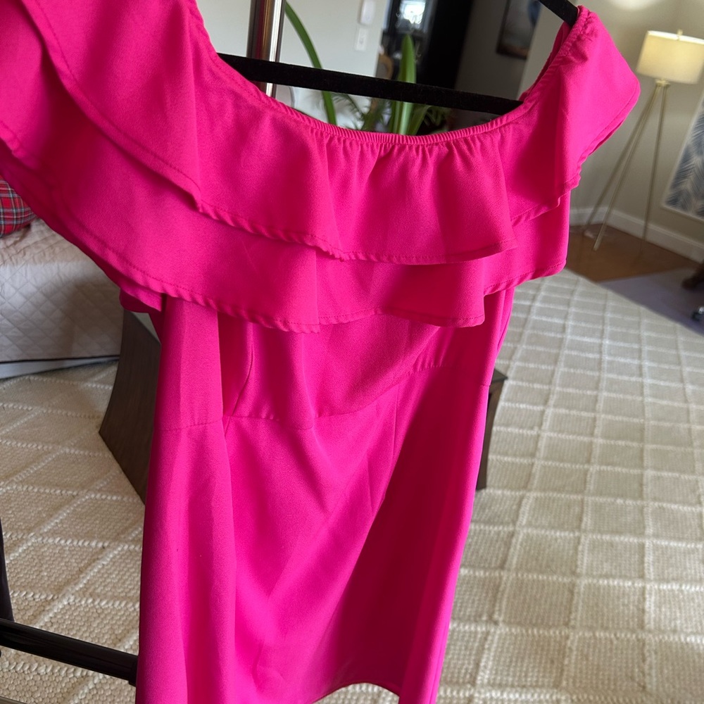 Vibrant Pink Lily Ruffled Off-Shoulder Mini Dress